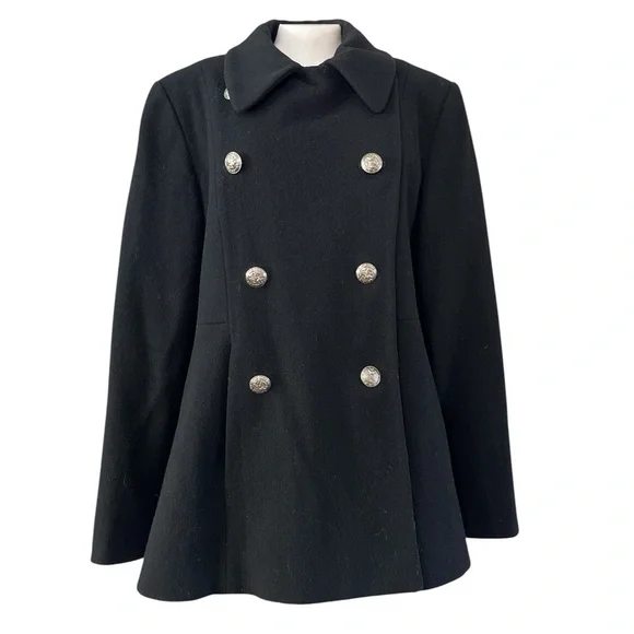 Perry Ellis Vintage Black Wool Military Peacoat USA Made Women’s 10 - Picture 3 of 17